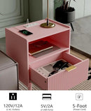 Nightstand,Modern Bedside Table with Storage Drawer and Open Wood Shelf, Accent Night Stand with Solid Wood Legs for Living Room, Bedroom and Small Spaces,Easy Assembly (Pink-Outlet) by CozyNest Decor