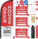 44 Pcs Open House Signs for Real Estate Agent Supplies, Double Sided Open House Flag with Poles Kit, 7.6 x 5.4 Ft Red Opening Sign Banner Set, 5 Pack Yard Signs with Metal Stakes 30 Balloons by CozyNest Decor