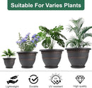 4 Pack 12 Inch Large Plant Pots, Plastic Flower Pot for Indoor & Outdoor with Drainage Holes & Saucer, Plaid Pattern Planters Garden Pots for Herbs Bronze by CozyNest Decor