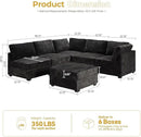 HOOOWOOO Modular Sectional Sofa,6 Pieces Sectional Couches for Living Room,98X98 L Shaped Cloud Couch with Ottoman Chaise Set(Black Velvet Corduroy) by CozyNest Decor