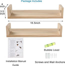 Nursery Floating Book Shelves for Kids Room, Kitchen Spice Rack, or Rustic Wall Mounted Shelves for Farmhouse Bathroom Decor (Natural Wood),Set of 2 by TinyTreasures Baby Boutique