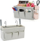 Bedside Caddy Organizer with Fixed Straps & Water Bottle Holder for Home, College Dorm, Bunk Bed, Hospital & Crib Bed Rails (2 pcs, Grey) by CozyNest Decor