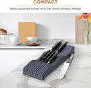 In-Drawer Knife Block - Bamboo Knife Drawer Organizer for Kitchen - Fits 5 Long + 6 Short Knives, Store Knives with Blades Pointing Down - Wooden Steak knife Holder without Knives (Grey) by CozyNest Decor