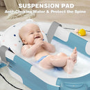 MoreFeel Collapsible Baby Bathtub for Newborn with Thermometer & 1 Hooded Towel & 1 Soft Floating Cushion,Portable Travel Bathtub with Drain Hole, Durable Foldable Baby Tubs for Infants to Toddler by TinyTreasures Baby Boutique