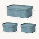 La Jolie Maison Vegan Leather Storage Boxes with Lids, Set of 3 Decorative Storage Containers Organize Stackable Storage Box, Dusty Blue by CozyNest Decor