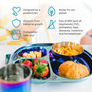 Ahimsa Stainless Steel Kids Dinnerware Set - 5 Piece Stainless Steel Toddler Plates and Bowls Set, Pediatrician Designed, Plastic Free Toddler Plate and Bowl, Kids Utensils and Cup (Blue) by TinyTreasures Baby Boutique