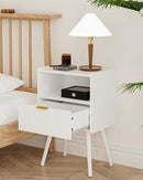 Nightstand,Modern Bedside Table with Storage Drawer and Open Wood Shelf, Accent Night Stand with Solid Wood Legs for Living Room, Bedroom and Small Spaces,Easy Assembly (White) by CozyNest Decor