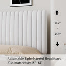 Full Size Bed Frame with Headboard, Velvet Upholstered Platform Bed with Vertical Channel Tufted Design, No Box Spring Required, Easy Assembly, White by CozyNest Decor