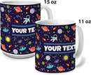 Personalized Mug for Kids - Outer Space - Custom Name/Text, Ceramic Hot Chocolate/Cocoa/Coffee Cup for Boys/Girls, Birthday/Christmas/Holiday Gift - 15 oz, Navy Blue Handle by TinyTreasures Baby Boutique
