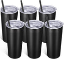 VEGOND 20oz Tumbler Bulk with Lid and Straw 6 Pack, Stainless Steel Vacuum Insulated Tumbler, Double Wall Coffee Cup Travel Mug, Black by TinyTreasures Baby Boutique