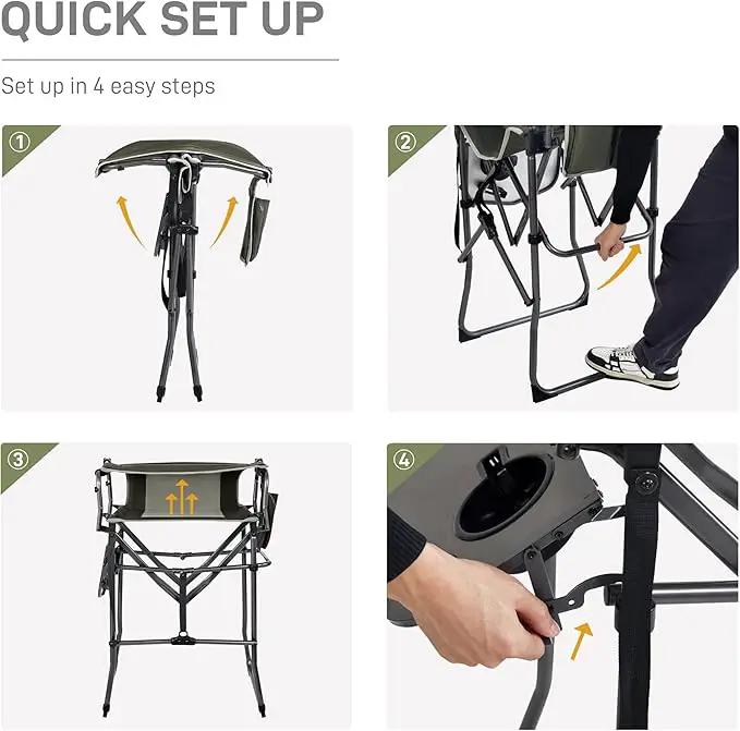 EVER ADVANCED Portable 30.7" Seat Height Tall Folding Camping Chair Directors Chair High Foldable Bar Stool with Side Table for Makeup Artist, Sports Event, Craft Show, Supports 350LBS Green Grey, photo 6 of 6