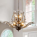 Vintage Farmhouse Chandelier 8-Light Crystal Branch Pendant Lights for Living Room Dining Room Porch Kitchen Island Bedroom Restaurant, Aged Bronze by CozyNest Decor