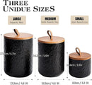JOJUNO Black Ceramic Canister Set with Wooden Lid, 3-Piece Airtight Food Storage Jars for Kitchen Counter - Flour, Sugar, Coffee, Tea, Spice - Small, Medium, Large Sizes - Stone Texture by CozyNest Decor