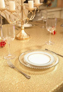 SquarePie Sequin Tablecloth 60 x 102 Inch Gold Sparkly Table Linen for Wedding Party by CozyNest Decor
