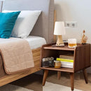 Small Bedside Table - 100% Solid Oak Wood Nightstand with Open Design - Small Side End Table for Bedroom Living Room, Easy Assembly (Walnut Color) by CozyNest Decor