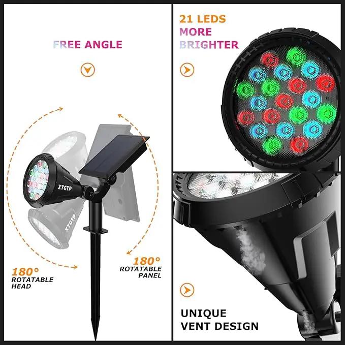 Solar Spotlights Outdoor Color Changing, 180°Adjustable Flag Pole Lights, IP67 Garden Lights Solar Powered Waterproof, Wall Lights for Garden Pool Area Pond, Landscape Solar Light for Yard, photo 7 of 8