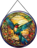 Hummingbirds Pattern Stained Glass Suncatchers for Windows,Hanging Stained Glass Suncatcher,20cm/7.87inch Hand-Painted Sun Catcher Garden Hangings Painted Glass Panel Decor Themed Gift by GreenHaven Gardens