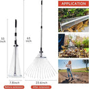 Adjustable Garden Metal Rake -32 to 63 Inch ,Hand Weed Collapsible Camping Landscape Dethatcher Rake for Leaves Shrub Yard Lawns,Leveling Yard Tool,Black by GreenHaven Gardens