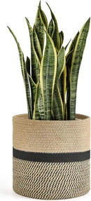 Dahey Jute Rope Plant Basket Modern Woven Storage Basket for 10" Indoor Planter, Decorative Flower Pots Cover Laundry Bin with Handle Rustic Home Decor, Black by GreenHaven Gardens