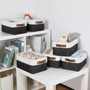 DULLEMELO Small Storage Baskets 6 Pack, Fabric Collapsible Gift Storage Baskets for Shelves, Closets, Nursery, Home, Office Organizing,Small Canvas Linen Rectangular Storage Bins (White&Black) by TinyTreasures Baby Boutique