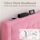 King Size Bed Frame with Headboard, Platform Bed Frame with Velvet Upholstered Button Tufted Headboard, Wood Slats Support, No Box Spring Needed, Mattress Foundation, Easy Assembly, Pink by CozyNest Decor