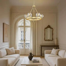 Gold Wagon Wheel Chandelier, 24 Inch Brass Chandeliers with Unique Glass Shade, 6-Light Crystal Farmhouse Wagon Wheel Chandeliers for Dining Room, Round Chandelier for Living Room, Foyer, Entryway by CozyNest Decor