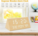 Kogonee Wooden Digital Alarm Clock, 0-100% Dimmer, 2 Alarm Settings, Weekday/Everyday Mode, 9 Mins Snooze, 12/24H, Temperature and Date Display for Office, Travel, Bedroom Alarm Clock (Bamboo) by CozyNest Decor