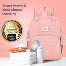 RUVALINO Diaper Bag Backpack, Multifunction Travel Back Pack for Girls, Maternity Baby Changing Bags with Changing Pad for Mom, Large Capacity, Waterproof and Stylish, Pink by TinyTreasures Baby Boutique