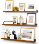 Picture Ledge Wall Shelves 36 inches Width Set of 3, Solid Pine Wood Rustic Floating Ledge Shelves for Wall for Kids' Room Bedroom Kitchen Bathroom Living Room Nursery Display Wall Decor, Walnut by TinyTreasures Baby Boutique