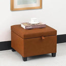 Adeco 17.5" Faux Leather Storage Ottoman with Hinged Lid, 14 Inch High Square Cube Foot Stool with Storage, Upholstered Vanity Stool with Solid Wood Legs for Living Room, Bedroom, Dorm (Warm Orange) by CozyNest Decor