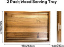 YOUEON 2 Pack Large Acacia Wood Serving Tray with Handles, 17x12 Inch Decorative Wood Trays for Serving Food, Party, Rectangle Ottoman Tray, Coffee Table Trays for Bed, Living Room, Kitchen by CozyNest Decor
