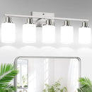 5-Light Brushed Nickel Bathroom Vanity Light with Milky White Frosted Glass Shades, Modern Bathroom Light Fixtures, Up/Down Reversible Lighting for Mirror, Bedroom, Kitchen, Living Room, Hallway by CozyNest Decor