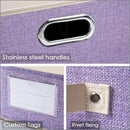PRANDOM Large Foldable Storage Bins with Lids [3-Pack] linen Fabric Decorative Storage Boxes Organizer Containers Baskets Cube with Handles Divider for Bedroom Closet Purple&Cream(17.7x11.8x11.8) by CozyNest Decor