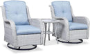 Outdoor Patio Swivel Rocker Chairs - 3 Piece Patio Bistro Set,Wicker Patio Furniture Set with 2 Swivel Rocking Chairs and 1 Glass Top Side Table for Deck Porch Garden,Light Grey/SkyBlue by GreenHaven Gardens
