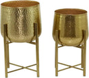 CosmoLiving by Cosmopolitan Metal Indoor Outdoor Planter Deep Recessed Hammered Dome Large Planter Pot with Removable Stand, Set of 2 Planters 17", 19"H, Gold by GreenHaven Gardens