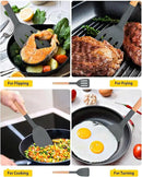 Pack of 2 Silicone Cooking Spatula, Heat Resistant Solid Turner, Non Stick Slotted Spatulas with Wooden Short Handle,Ideal Wood Kitchen Utensils Set for Frying, Baking, Flipping, Turning by CozyNest Decor