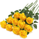 Yellow Fake Roses Artificial Flowers - 10 Pcs Fake Artificial Roses Silk Flowers with Stems for Home Wedding Hotel Office Centerpiece Decor by CozyNest Decor