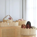 BEBE BASK Premium Scalloped Basket Set Of 2 - Scallop Basket - 16 x 10 x 7 Inch - Hand-Woven Elegant Wicker With Scalloped Edge - Nursery Storage (Natural) by GreenHaven Gardens