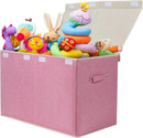 popoly Large Toy Box Chest Storage with Flip-Top Lid, Collapsible Kids Toy Storage Bin Boxes Container for Boys, Girls, Nursery, Playroom, 25"x13" x16" (Linen Pink) by TinyTreasures Baby Boutique