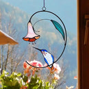 Lolitarcrafts Hummingbird with Flower Stained Glass Suncatcher Bird Stained Glass Window Hangings Hummingbird Gift for Home Decor (Blue) by GreenHaven Gardens