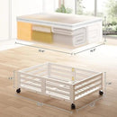 Under Bed Storage Containers With Wheels - 2 Pcs Bamboo Wood Rolling Underbed Shoe Storage Bins With Dust Bags for Clothes Blankets, Duvet Covers Snacks Toys (White) by CozyNest Decor