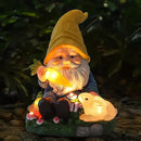 Solar Garden Outdoor Statues Gnome Feeding Rabbit with 6 LED Solar Figurine for Lawn,Patio,Balcony,Yard Decor Unique Housewarming Gift, for Grandfather, Father,Grandma by CozyNest Decor