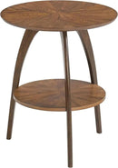 Martin Svensson Home LAX Two-Tone 20-Inch Caramel Brown Round Wood End Side Table with Walnut Legs and Shelf Storage by CozyNest Decor