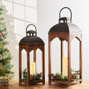 Glitzhome Set of 2 Mondern Farmhouse Wooden Lantern Hanging Decorative Candle Lanterns for Outdoor & Indoor Brown (No Glass) by CozyNest Decor