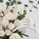 Faux White Kiku Flowers 10 Stems & 2 Eucalyptus, Fake Mums Pompon Flower Ball, Autumn Artificial Chrysanthemums Flowers for Boho Bedroom Decor, Silk Mini Faux Kiku Flower Wedding Arrangements Decor by CozyNest Decor