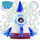 Rocket Bubble Machine for Kids with Lights, 360° Rotating Bubble Blower Toy with 10 Refill Solutions, Bubble Maker for Toddlers, Fun Outdoor Party Gift for Boys & Girls Blue by TinyTreasures Baby Boutique