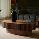 43.7" Oval Coffee Table for Living Room,Modern Handcraft Drum Coffee TableSmall Wooden Coffee Table with Sturdy Pedestal Easy Assembly for Office-Walnut by CozyNest Decor