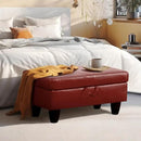 Ottoman Rectangular Storage Ottoman Bench, Faux Leather Footrest, Coffee Table, Stool Footstool with Hinged Lid for Living Room, Bedroom, Entryway, Red, 28.5"x19"x17.5" by CozyNest Decor
