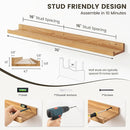 Fun Memories Picture Ledge Shelf, 36 Inch Floating Shelves for Wall, Nursery Bookshelf for Storage, Rustic Elm Wood Photo Ledge Shelves for Bedroom, Living Room, Kitchen (Natural, 36in Set of 2) by TinyTreasures Baby Boutique
