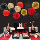 Red-Black Gold Party-Decorations Paper Flowers Lanterns - 15PCS Casino Theme Halloween Tissue Pom Poms Streamers,Game Night Women Men Birthday Wedding Bachelorette Hanging Supplies Decor Hugfond by CozyNest Decor